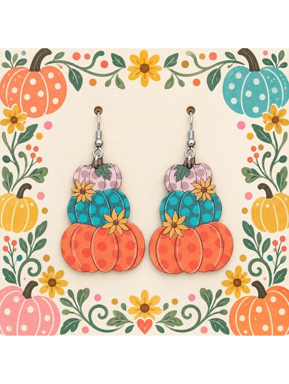 Trendy Stackable Pumpkin Thanksgiving Fall Halloween Wood Earrings
